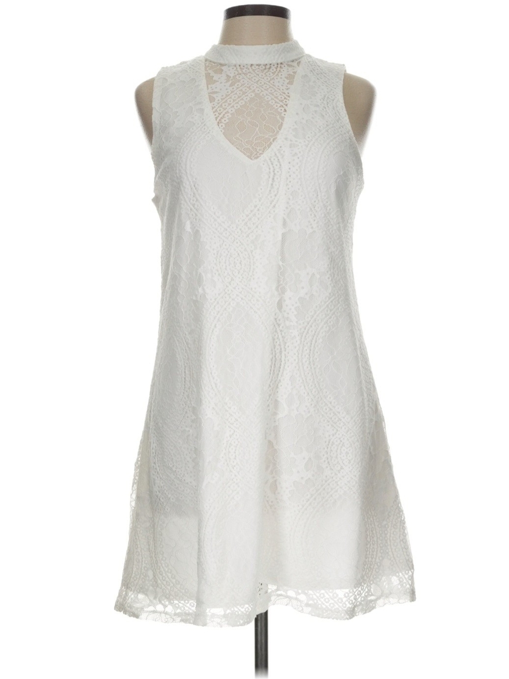 Francesca's White Elegant Lace Sleeveless Dress